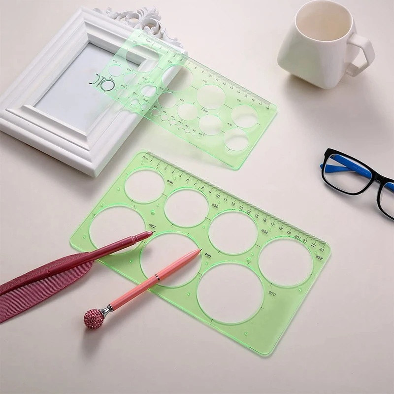 플라스틱 원형 및 타원형 템플릿 측정 템플릿 눈금자, 사무실 및 학교용 디지털 드로잉, 3 개