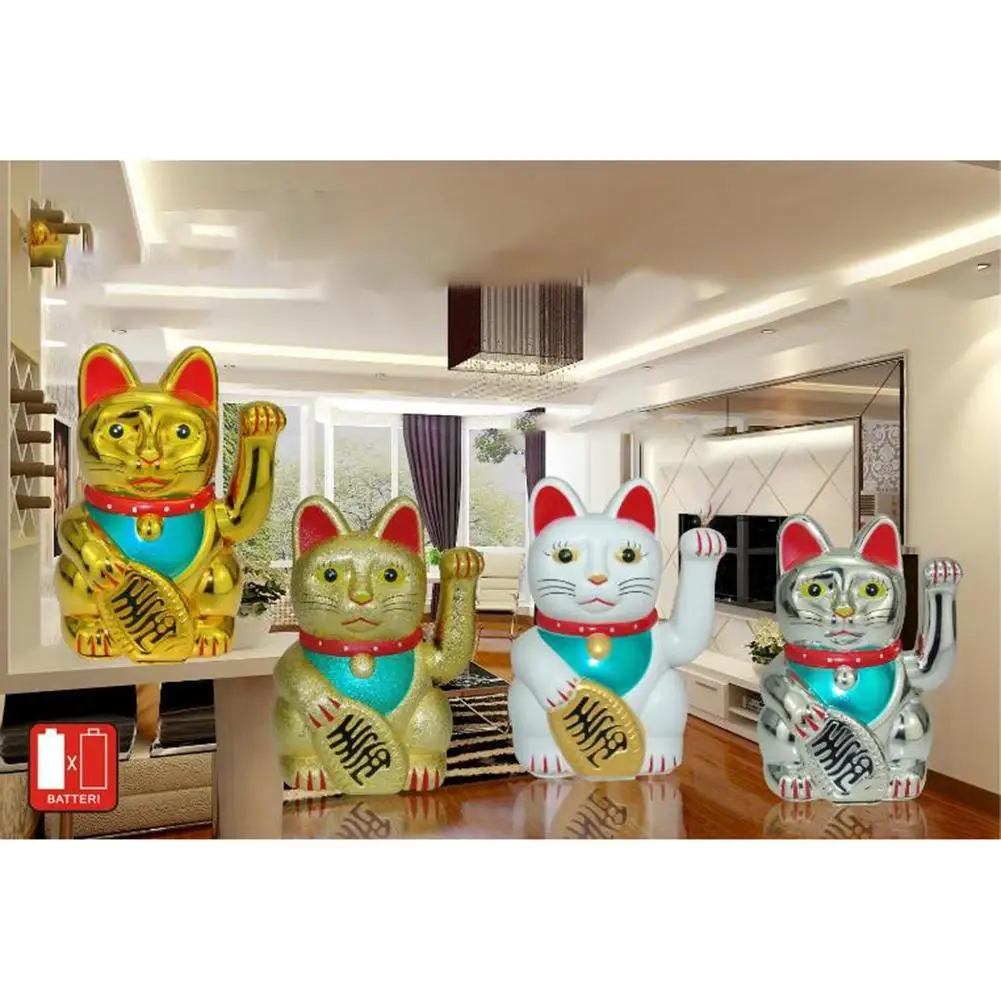 5inch Lucky Cat Welcoming Chinese Lucky Cats Statue Waving Hand Beckoning Fortune Cat Figurines Household DIY Decoration