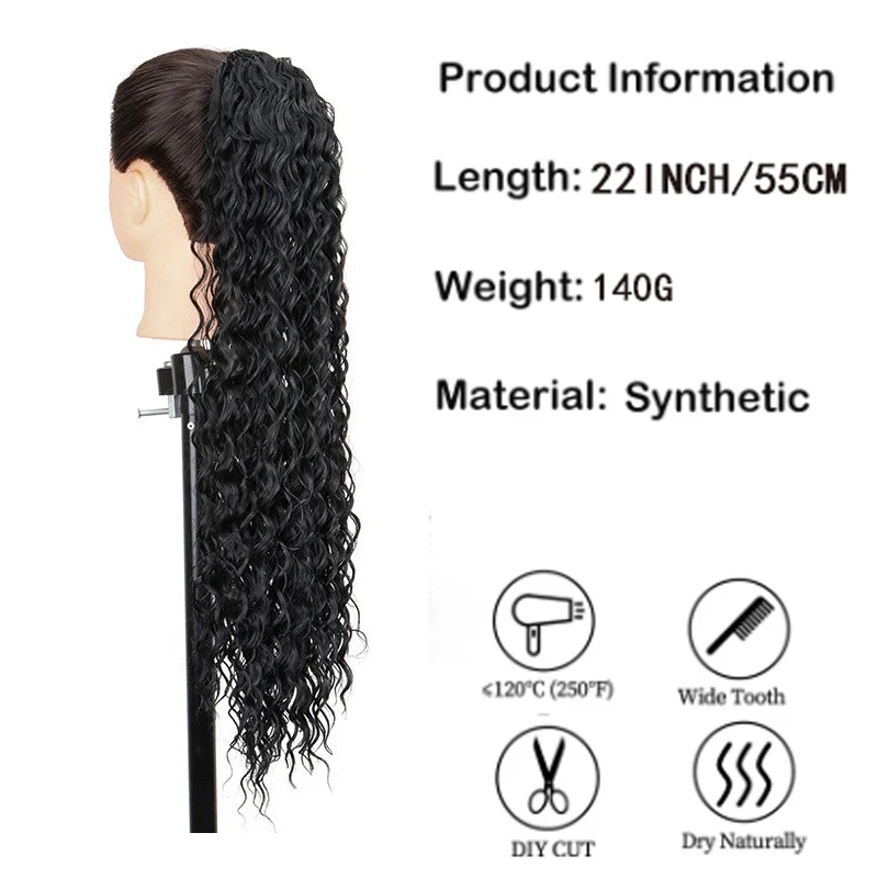 22Inch Synthetic Corn Curly Drawstring Ponytail Clip in Ponytail Extension High Temperature Drawstring  Hairpiece for Women