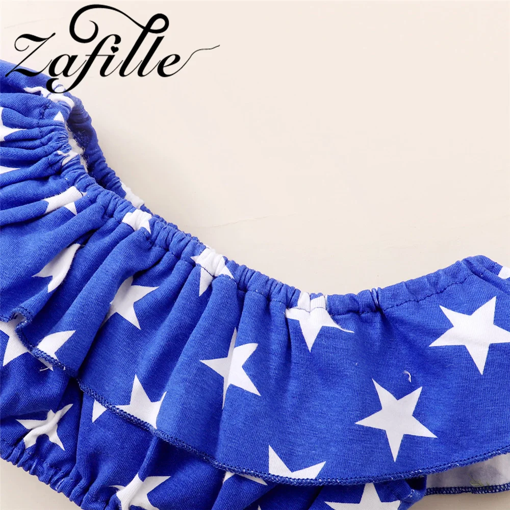 ZAFILLE 3Pcs 4th Of July Baby Outfits Stars Striped Printed Kids Toddler Costume Girls Outwear Summer Newborn Girls Clothes Set sun baby clothing set