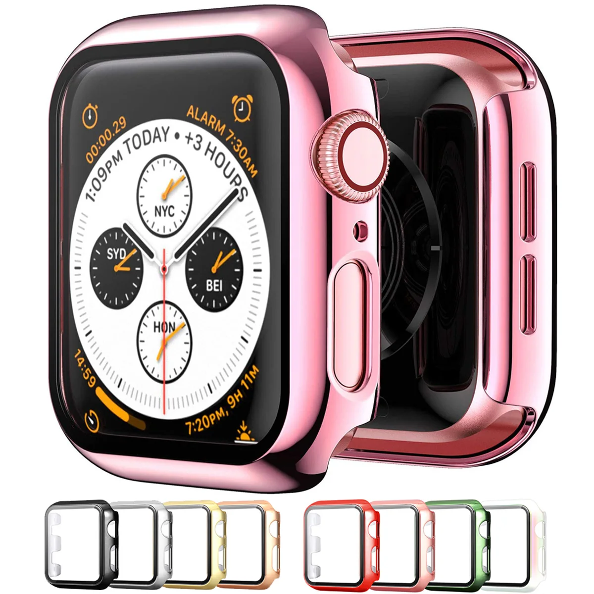 

Case For Apple Watch Series 7 6 5 4 3 SE iWatch 45mm 41mm 44mm 40mm 42mm 38mm Accessories Plated bumper+Tempered glass Screen