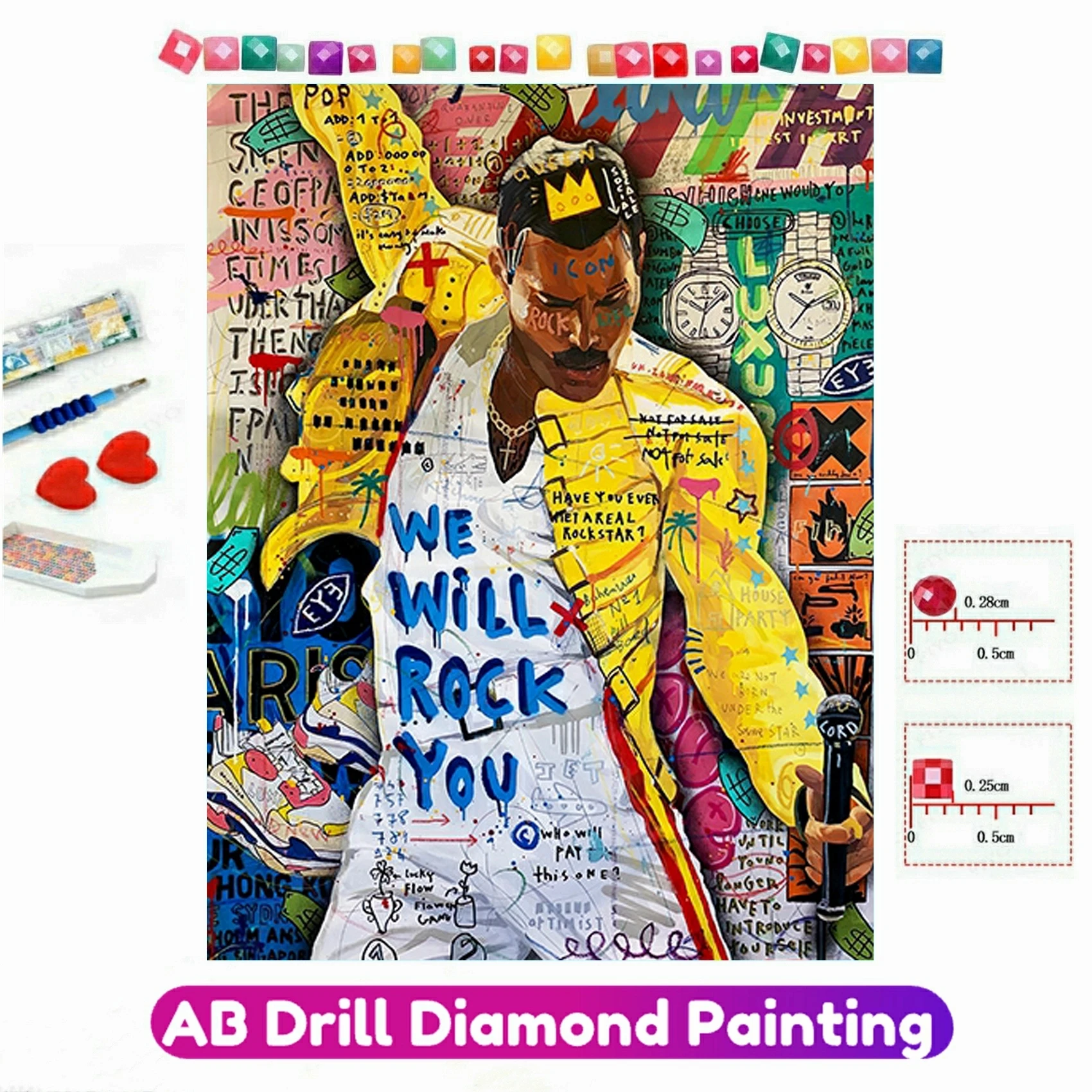 Freddie Mercury 5D Full AB Diamond Painting Classic Rock Band Queen Cross Stitch Kit Mosaic