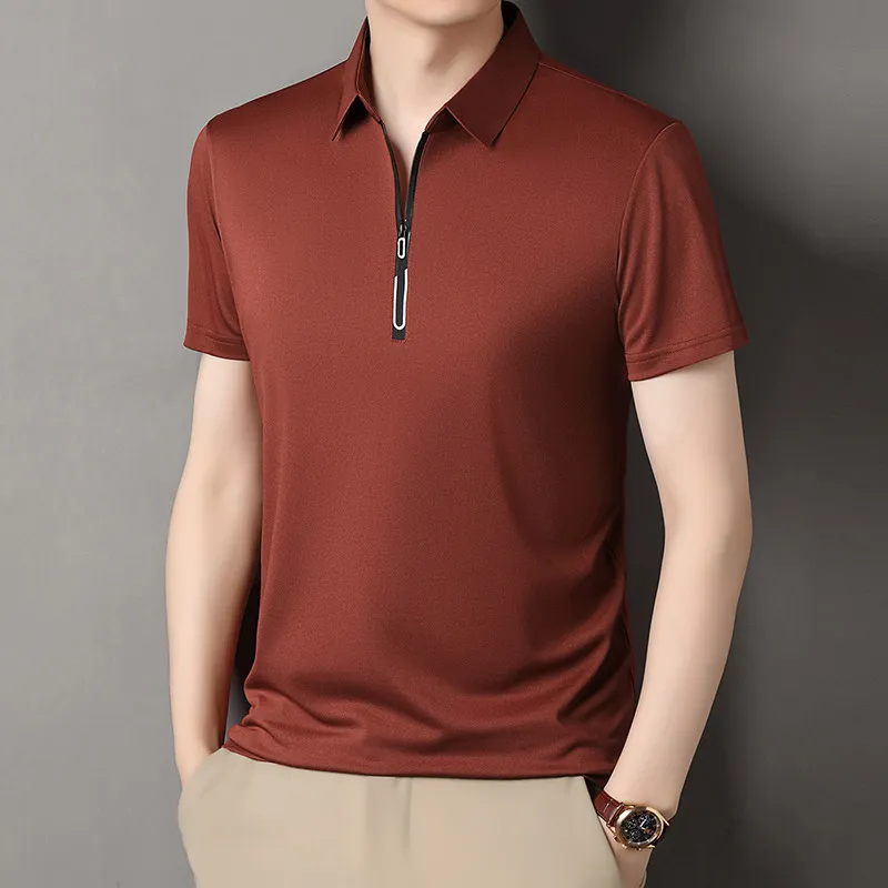 Neues Herren-Poloshirt mit Business-Casual-Reißverschluss, kurzärmelig, einfarbig, modisch, warm, bequem, vielseitiges Oberteil für vier Jahreszeiten – Detail 15