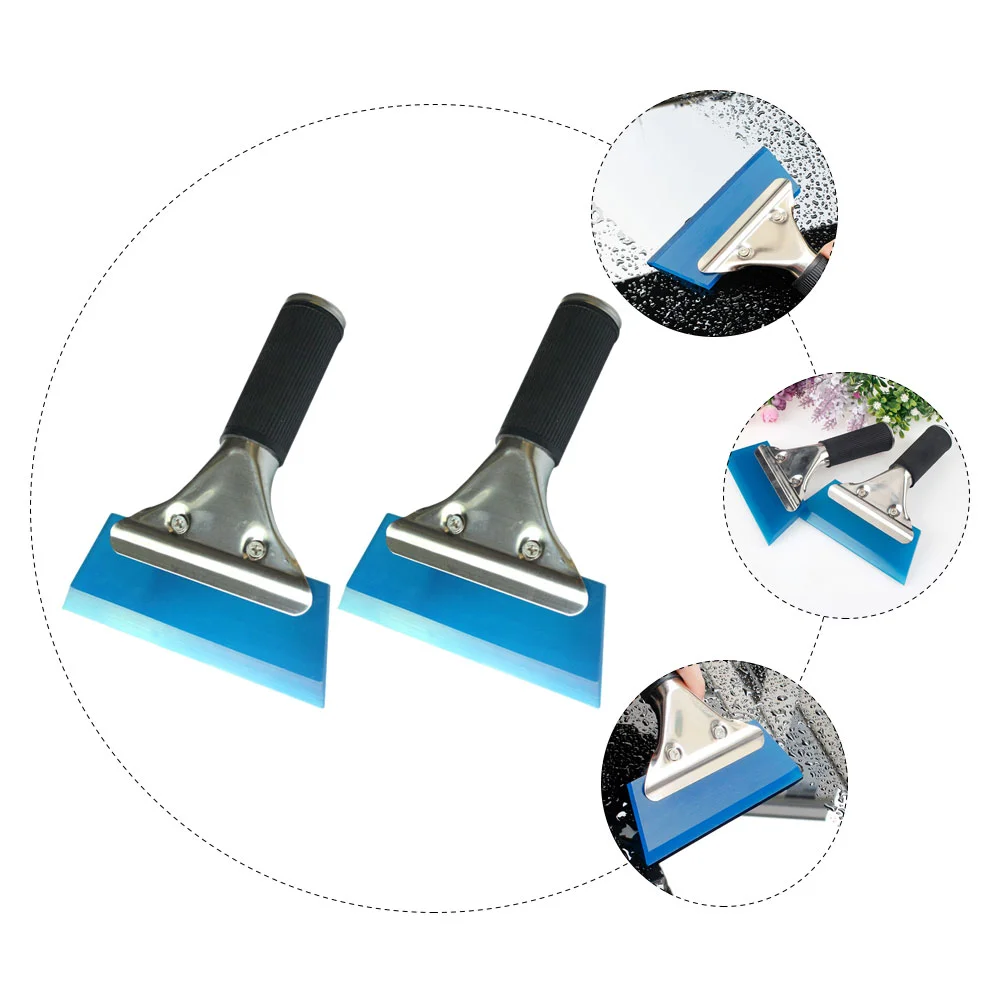 Rubber Scraper Car Film Sticker Tool Snow Scraper Razor Blade Glass Cleaner Automotive Accessories Stainless Steel Handle 2pcs