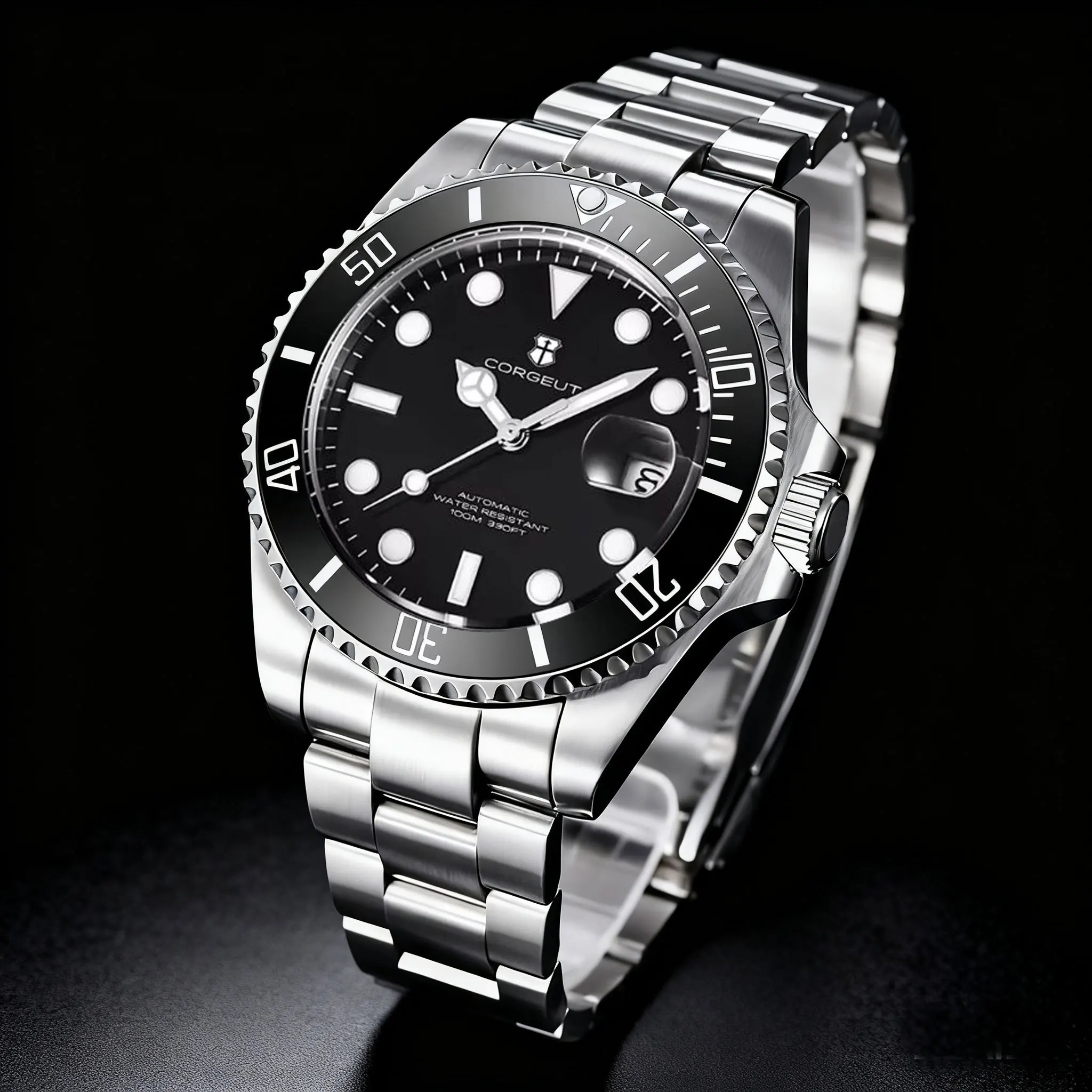 40mm Corgeut man Watch Custom Logo Luxury Sapphire NH35 Automatic Mechanical Watches Ceramic Bezel 120 Click Luminous