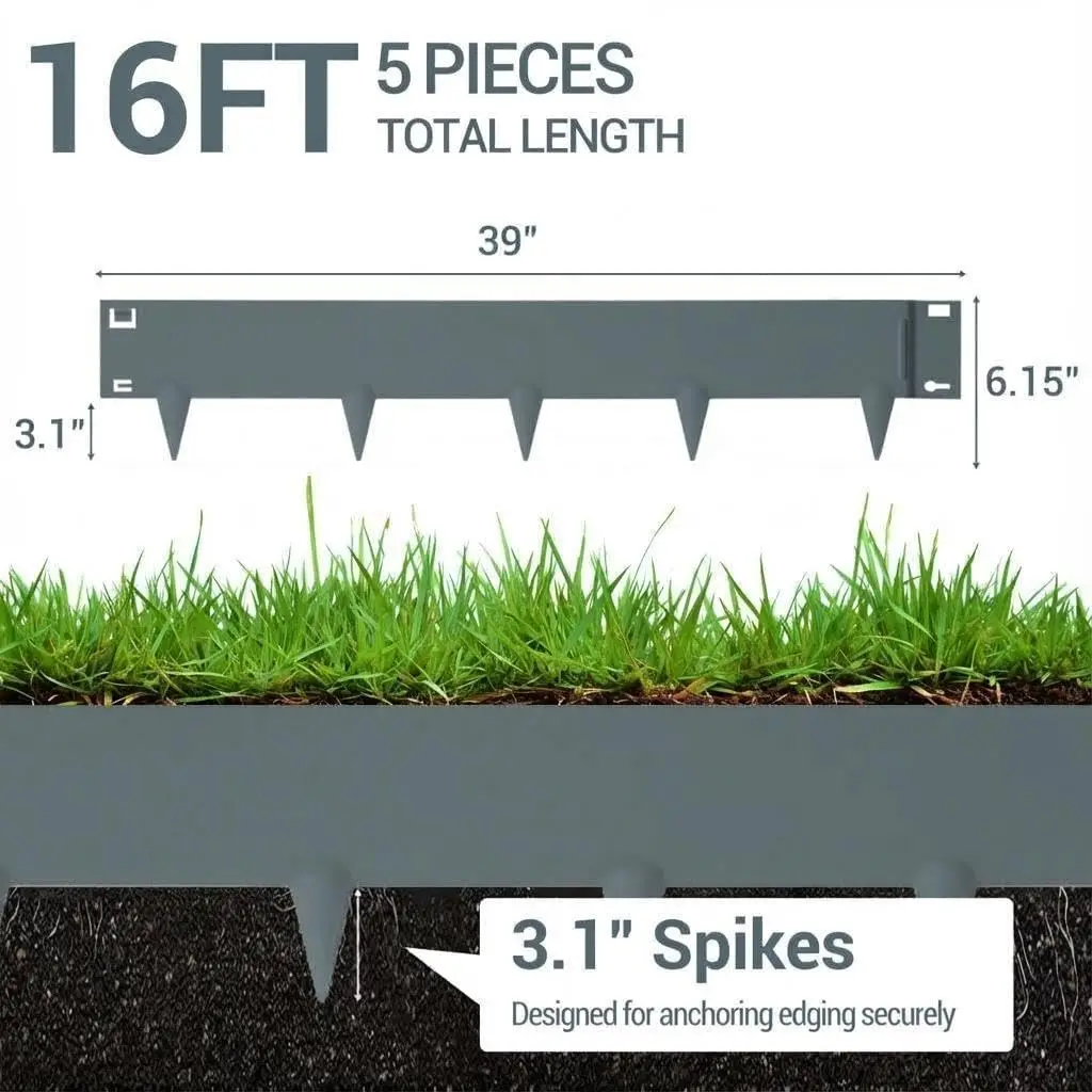 5/8/10er-Pack Verzinkte Stahl-Rasenkanten, Rostbeständige Biegbare Metall-Landschaftskanten für Garten, Blumenbeet, Hof und Wege – Detail 10