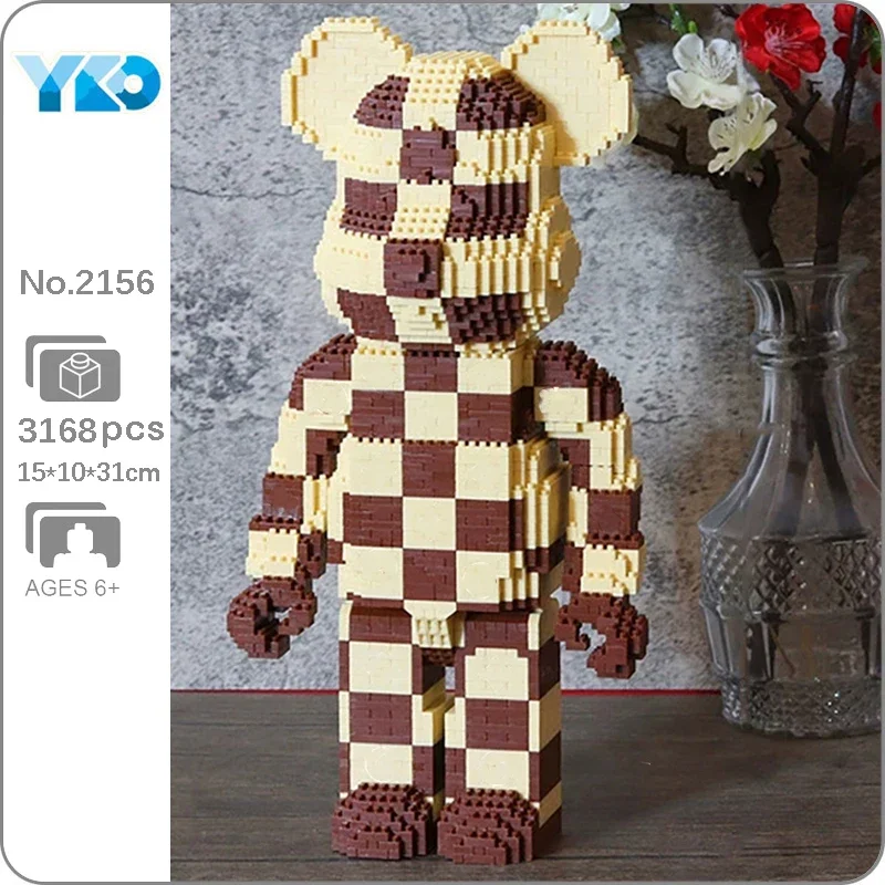 

YKO 2156 Animal World Brown Plaid Bear Stand Love Pet Doll Model DIY Mini Diamond Blocks Bricks Building Toy For Children No Box
