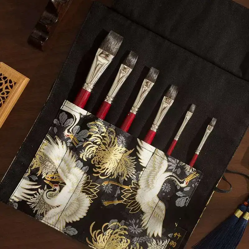 

Squirrel Flat Paint Brush Wooden Handle High Quality Painting Brush Set for Watercolor Acrylic Oil Painting Artist Art Supplies