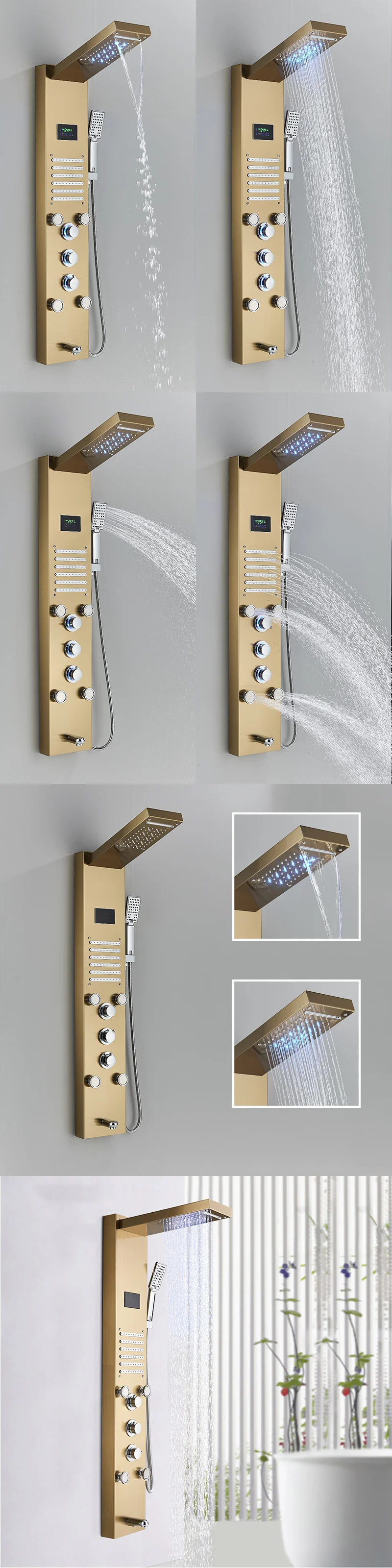 Description Picture 4 of itemSenlesen Golden Shower Column LED Shower Panel Wall Mounted Rainfall Shower Faucets W/ Massage Jets Para Bathroom Shower System