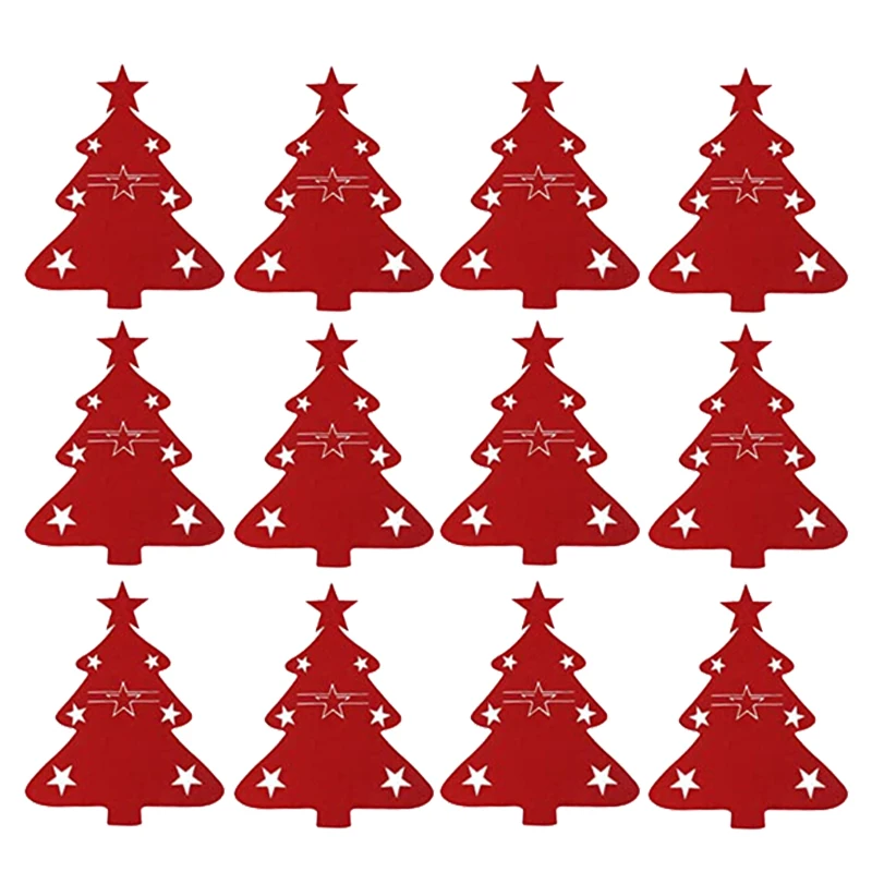 12 Sacchetti Portaposate Di Natale In Feltro, Forma Albero Di Natale, Rosso E Verde, 21x17 Cm, Decorazione Tavolo Natalizia, Feltro Morbido, Ideali Per Cenone E Pranzi In Famiglia - 4