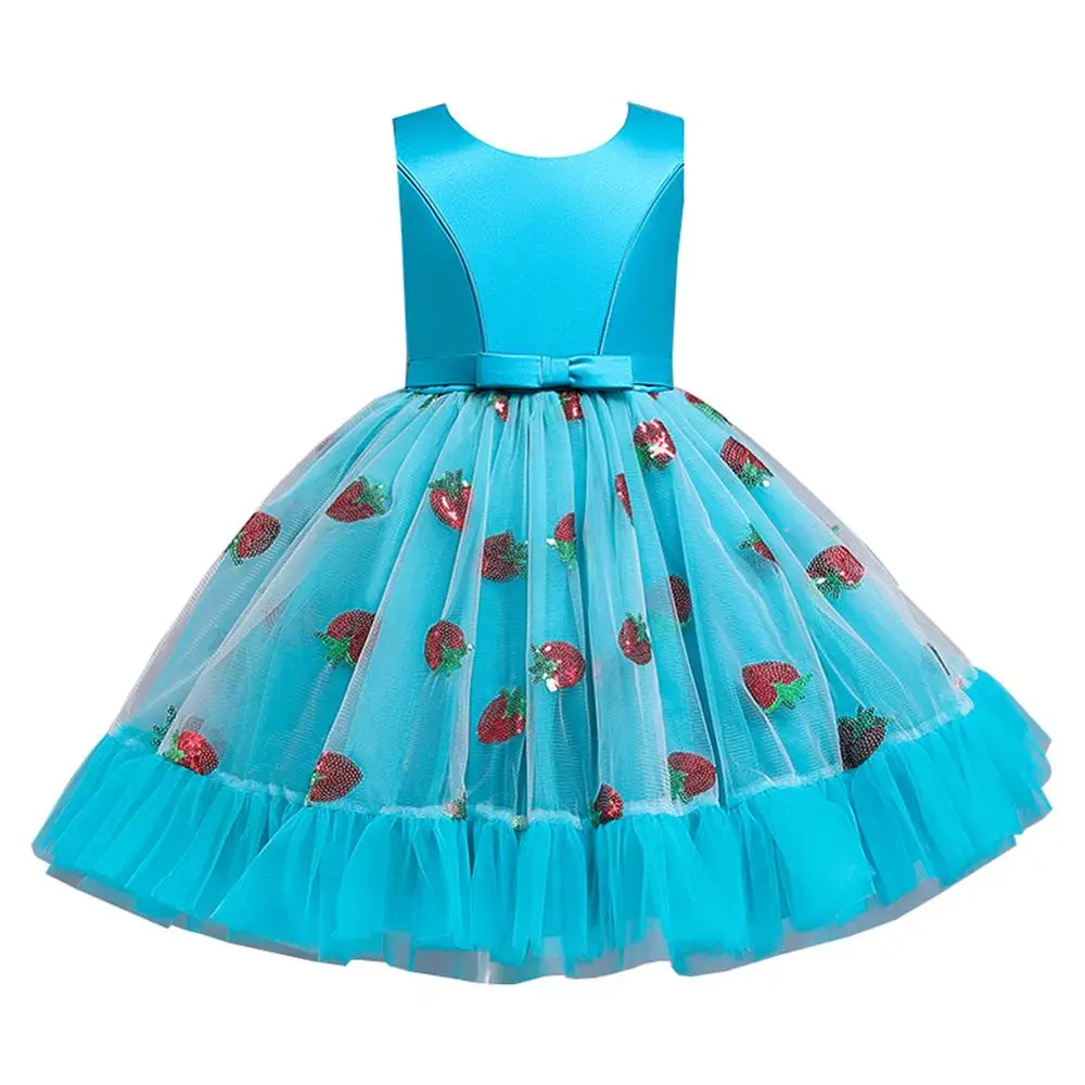 

Strawberry Summer Girl Stereo Formal Dress High Quality Elegant Flower Bow Princess Dress Children's Piano Performance Dress