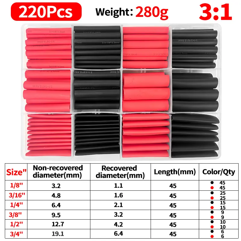 180-500PCS 3:1 Adhesive Heat Shrink Tubing Kit Polyolefin Wire Cable Sleeve Waterproof Insulation Assorted Pre Cut Tubes image 9