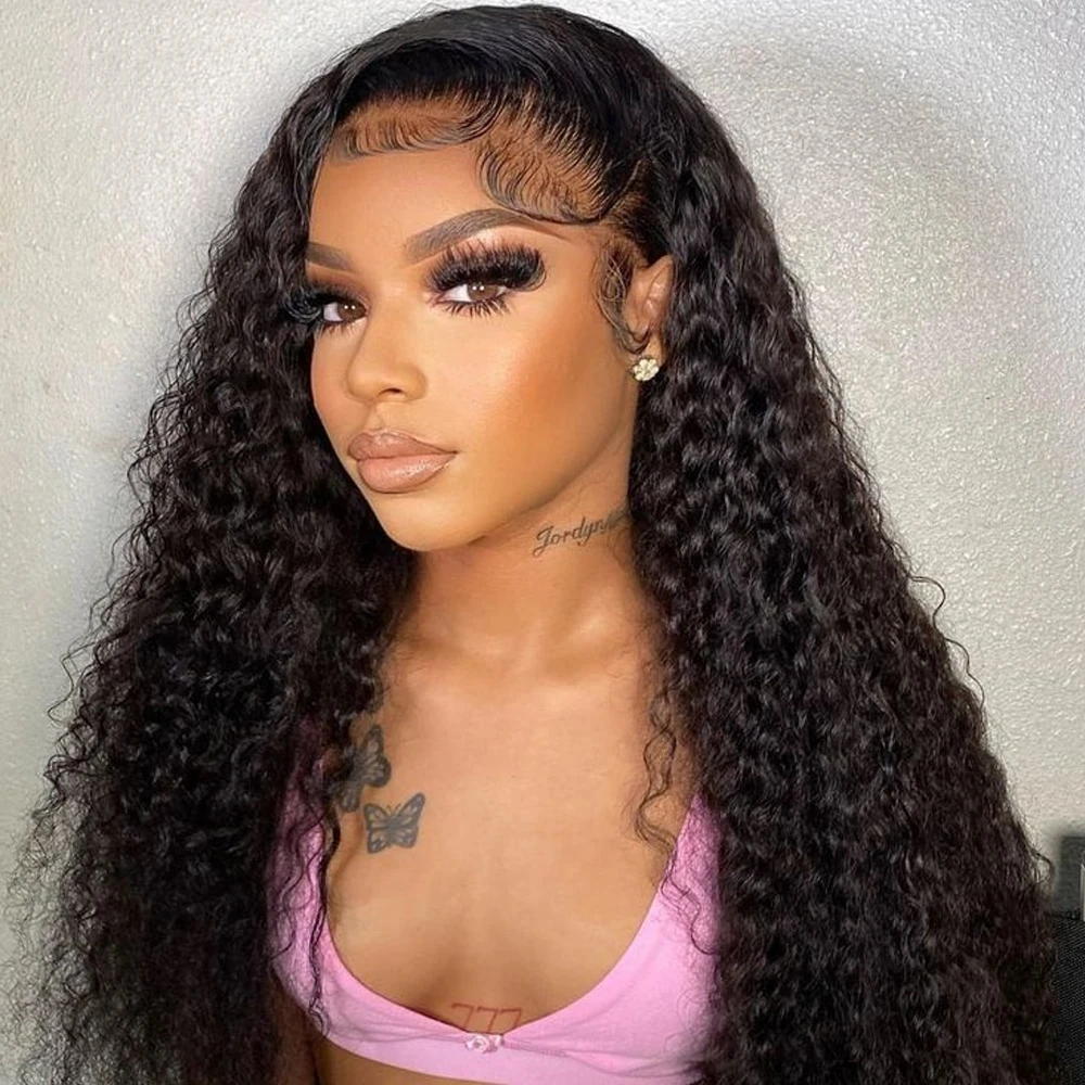 

Water Wave 4x4 Lace Closure lace Front Wig 180% Indian Human Hair 13X4 Lace Frontal Kinky Curly Wig For Black Women