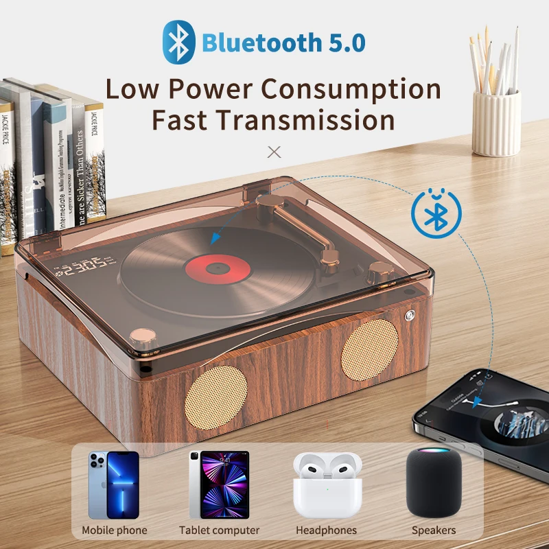 HiFi Sound Speaker with Remote Control,Portable Retro Suitcase CD Player Bluetooth Rechargeable LED Screen, FM Radio