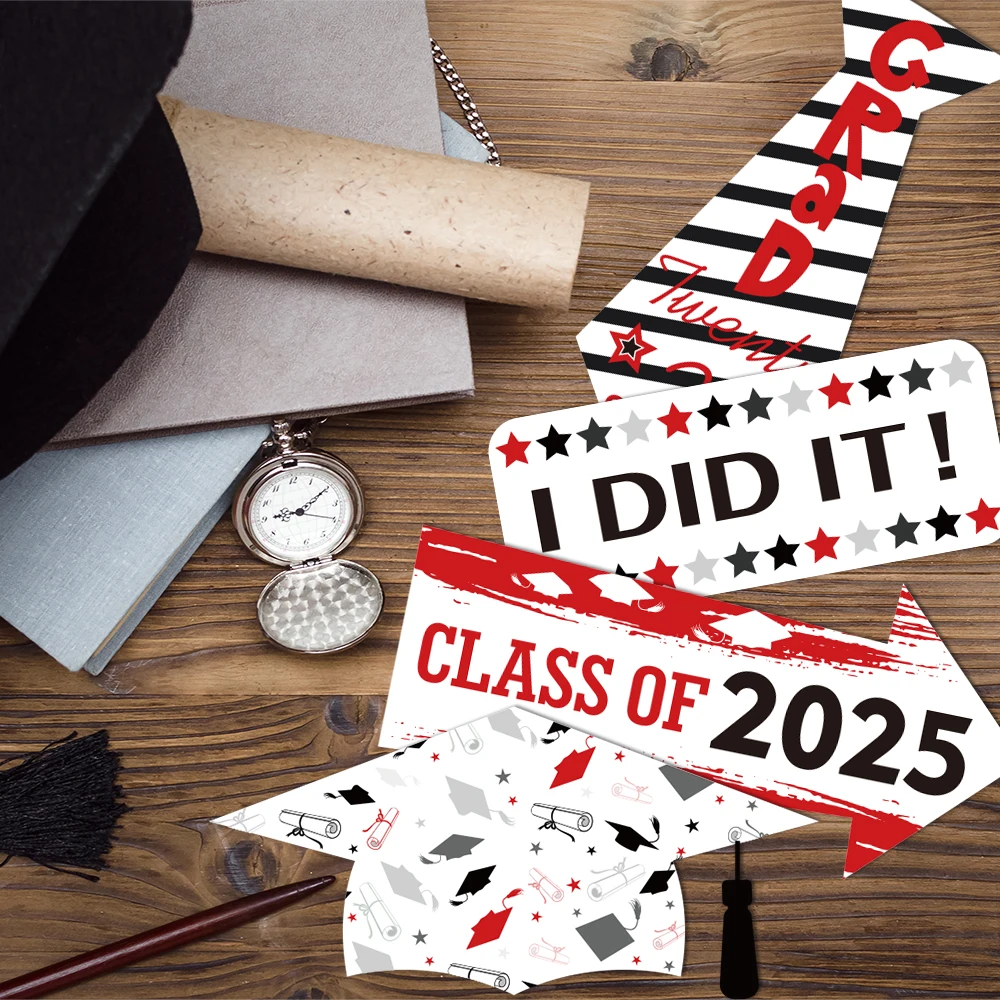 25pcs Graduation Photo Booth Props Blue Red Gold Diploma Bachelor's Cap Photo Props Class of Grad Party Decoration