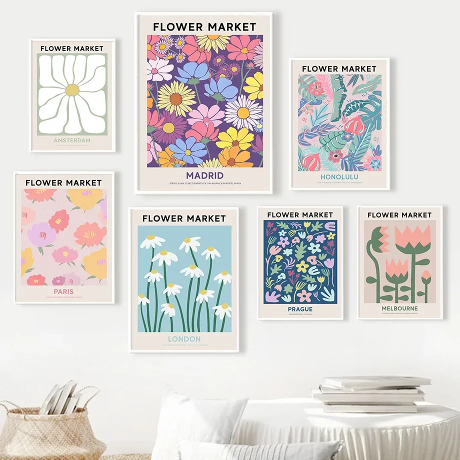 

Colorful Abstract Flower Market Botanical Nordic Posters And Prints Wall Art Canvas Painting Wall Pictures For Living Room Decor