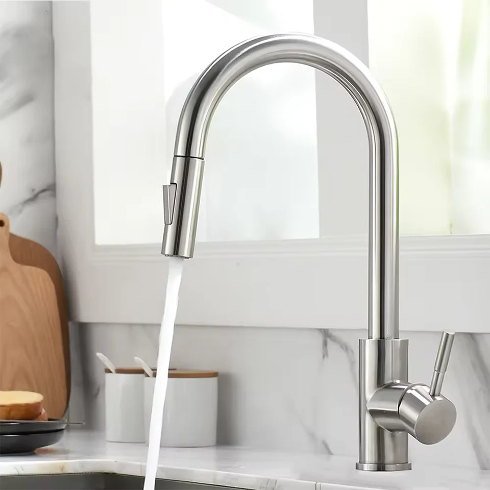 Kitchen Faucets Stainless Steel Brushed Pull-out Water Single Hole for Kitchen Sink