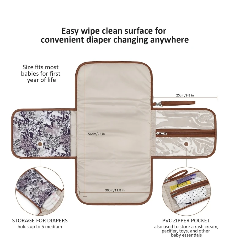 Foldable Change Mat Liner Baby Diaper Changing Pad with Carry Strap Diapering Sheet Protector Sheet Bed Pad