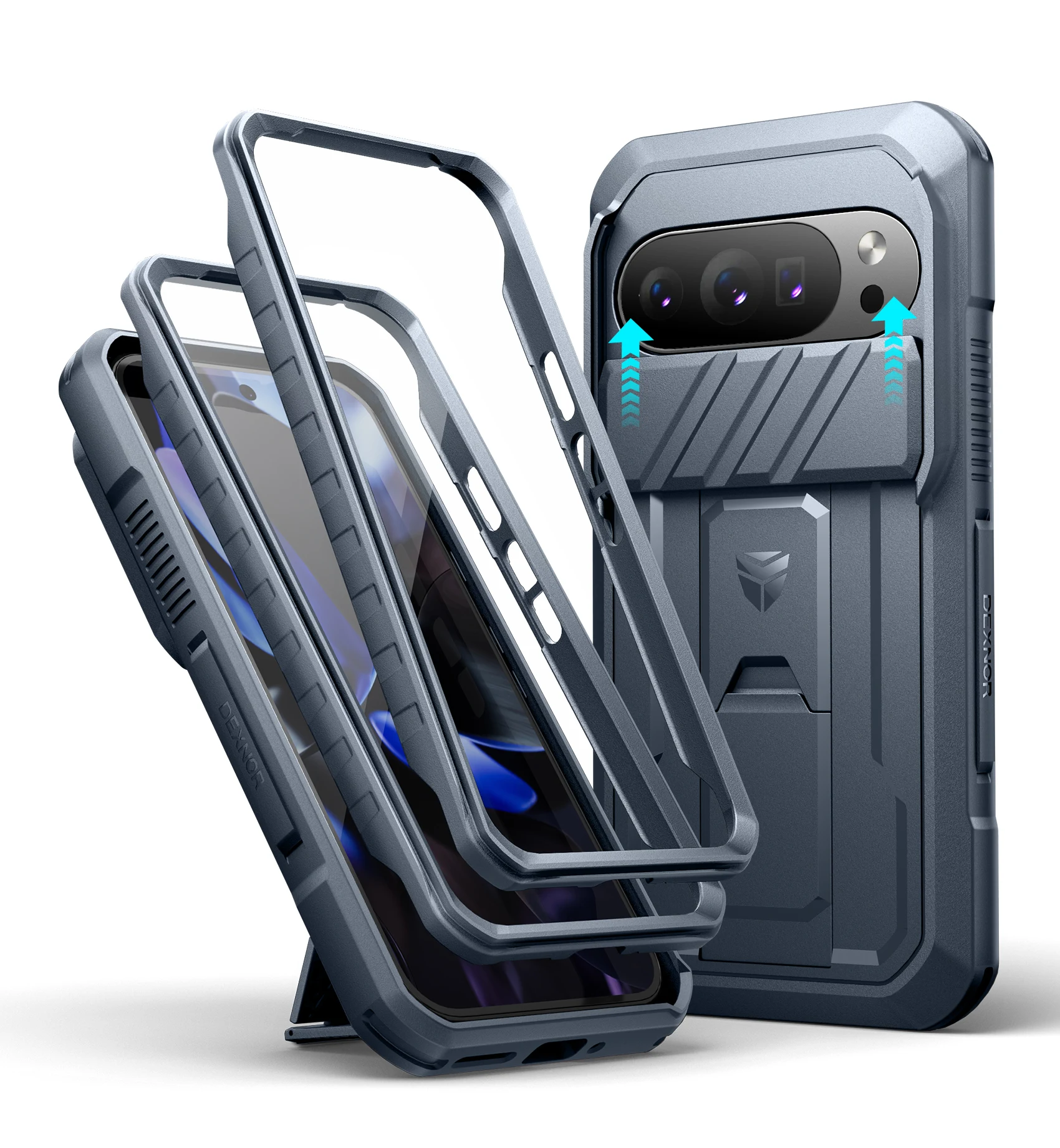 Slide Camera Cover Case with Built-in Screen Protector, Kickstand, and Rugged Shockproof Bumper