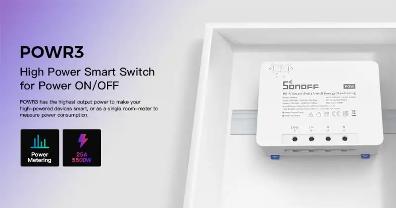 SONOFF POW R3 Smart WiFi Switch Power 25A 5500W Overload Protection Energy Meter Consumption Works With Alexa Google Home Alice