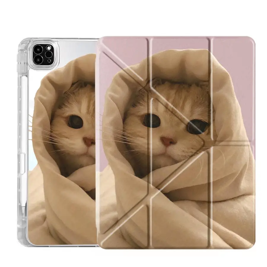 Cozy Cat Y-Fold Tablet Case with Holder - Premium Protection and Style