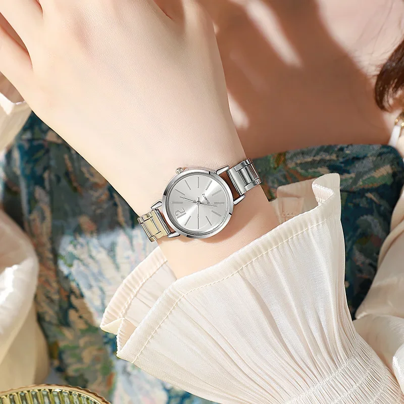 MAYZHISU Women's Wristwatch Simple Round Stainless Ladies Watches Gold Color Bracelet Quartz Watch Fashion Female Clock Gifts