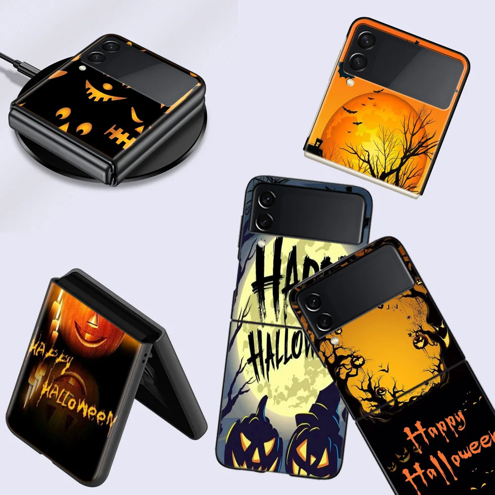 

Pumpkin Halloween in autumn Cell Cell Phone Case For Samsung Galaxy Z Flip 5 5G Flip 4 3 5G Funda Black Coque Hard PC Luxury Cov