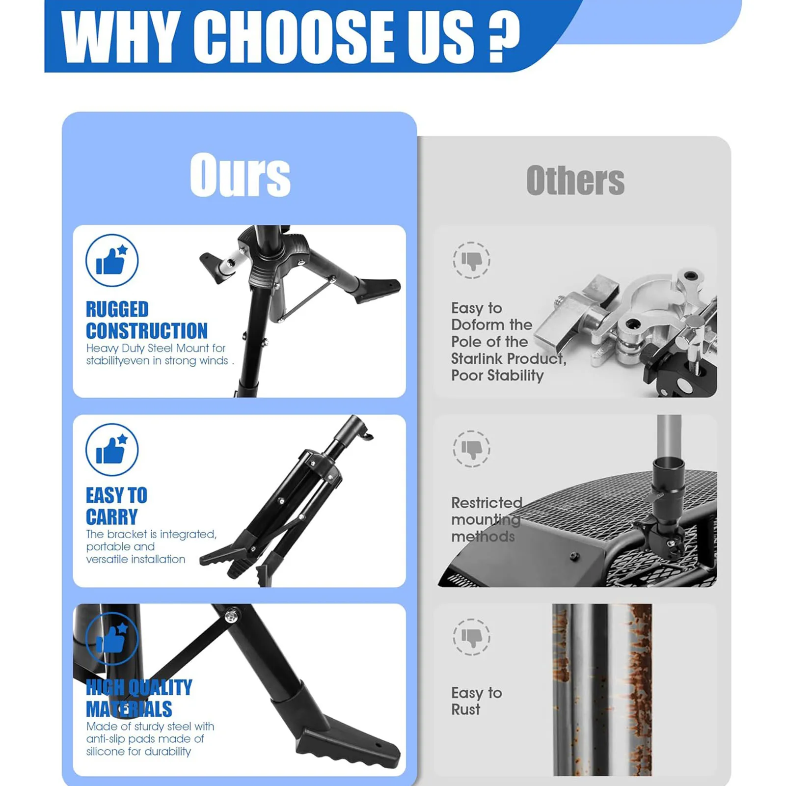 Foldable Tripod for Starlink V2 V1 Stainless Steel Folding Mounting Stand for Roof Camping RV Travel Yacht Foldable Tripod Mount
