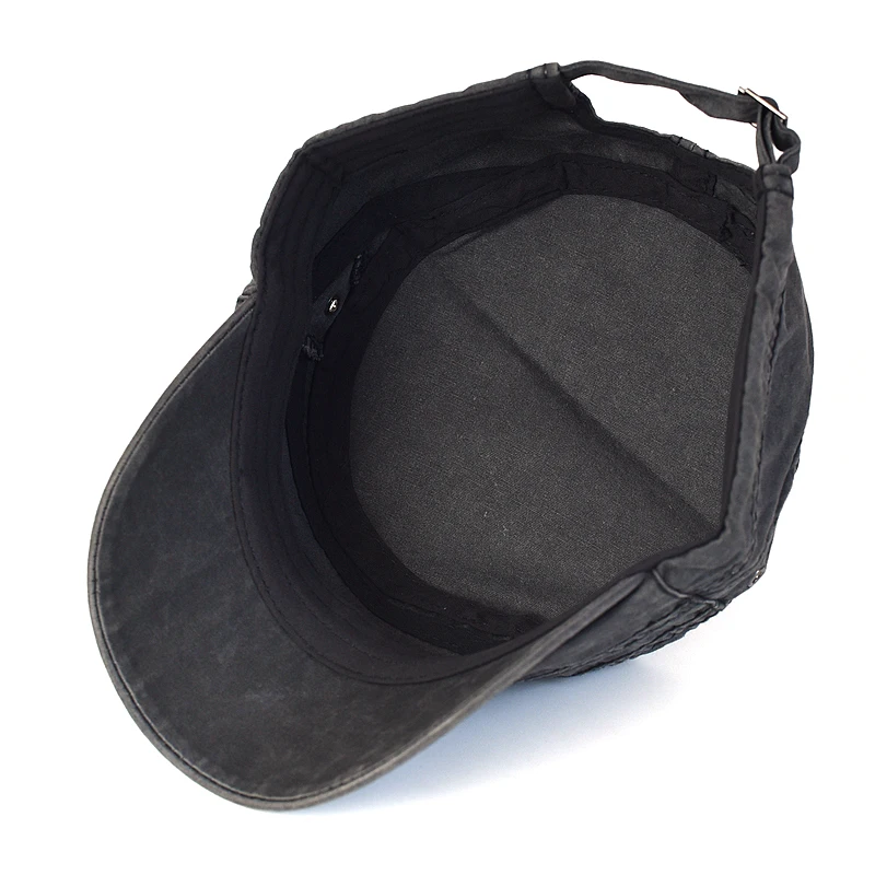 Four Seasons Casual Washed Cotton Flat Top Hat Adjustable Military Caps Men Women Cadet Army Cap Unique Design Vintage