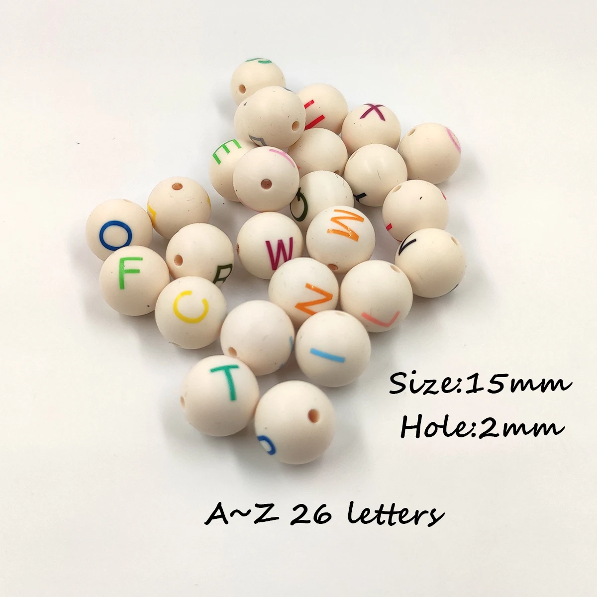 50pcs 실리콘 라운드 문자 알파벳 공예 비즈 15mm 실리콘 비즈 맞춤 이름 DIY 씹는 젖꼭지 체인 팔찌