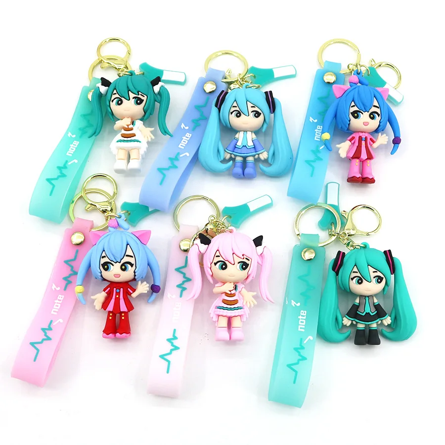 Cartoon Hatsune Miku Keychain Second Drop Glue Doll Pendant Bag Ornaments Children's Toys Birthday Gift Couple Key Chain