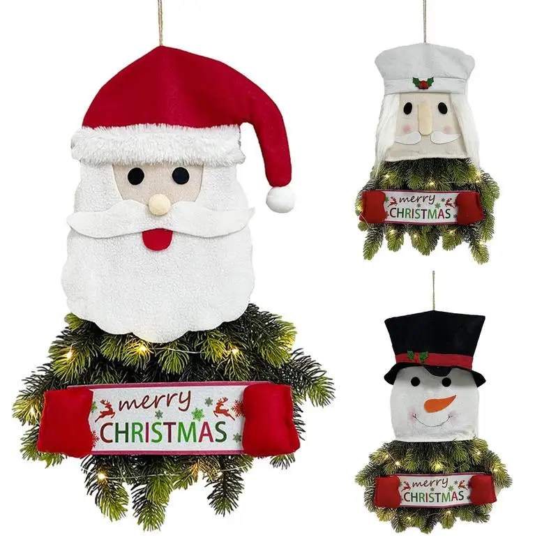 

Lighted Santa Claus Wreath Christmas Cloth Doll Light Up Snowman Ornaments Christmas Tree Pendant Home Party Decoration Gift