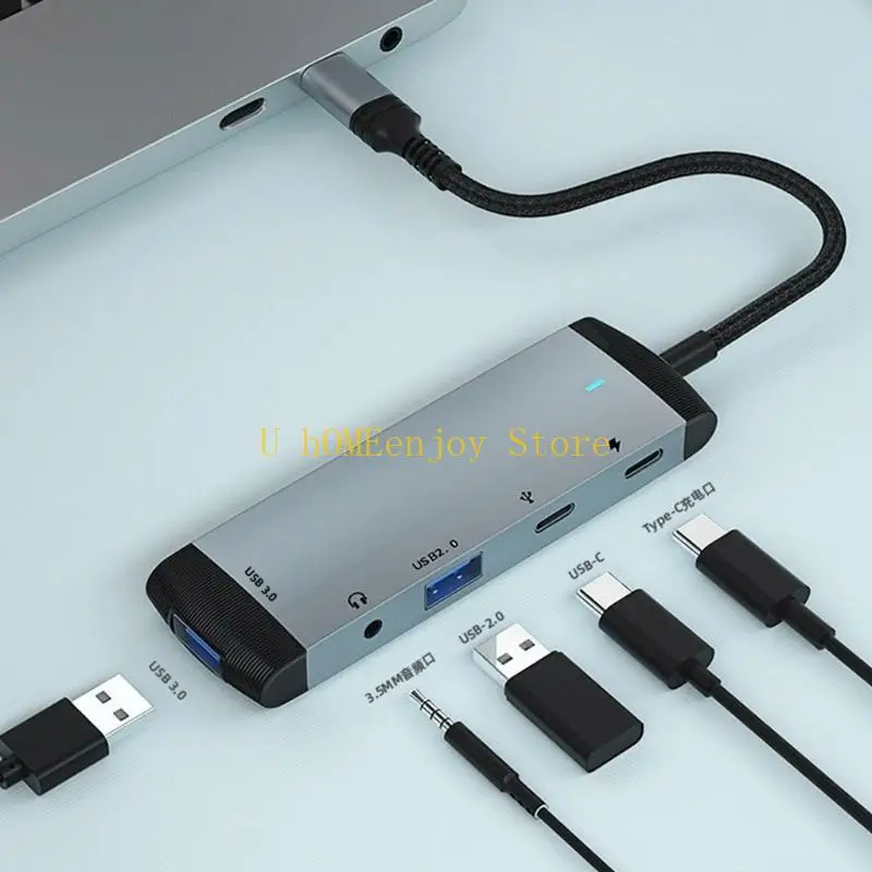 B0KF 5-in-1 유형 C 초고속 도킹 스테이션 USB USB 2.0/3.5mm 60W PD 충전 PC 노트북용 다중 데이터 전송 허브