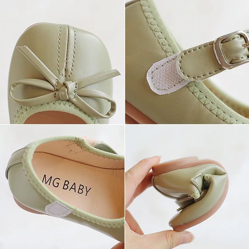 Girls Leather Shoes Princess Dress Shoes for Toddlers Kids Pearls Beading Bow-knot Black Green Pink for Wedding Children Flats 4