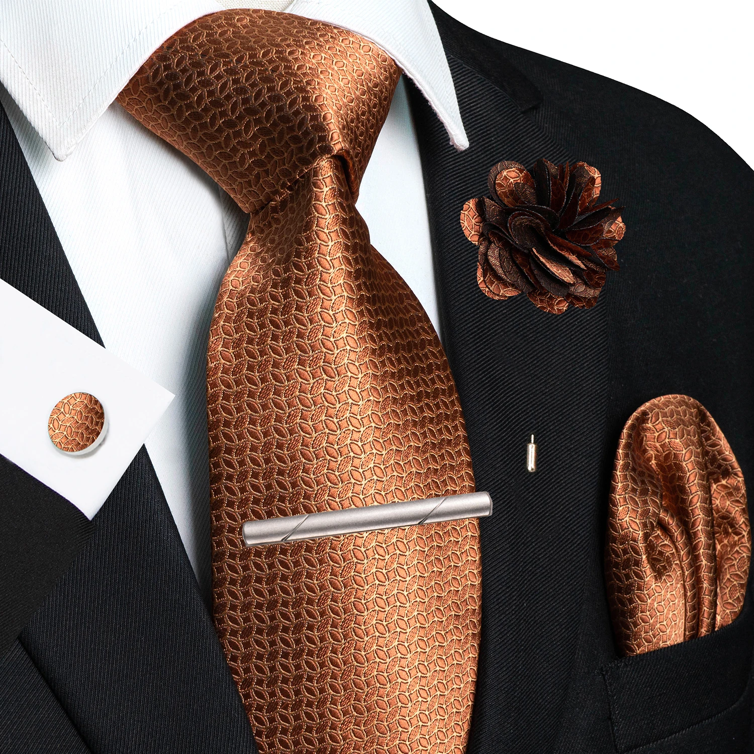 Men's Ties Tie Pin Pocket Square Cufflinks Tie Clip Set