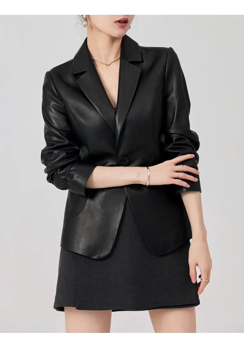 

Женская куртка из натуральной овечьей кожи, Весенняя приталенная куртка из натуральной кожи, 2023