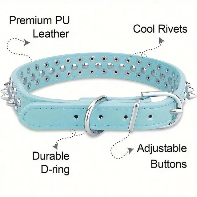 CP037--pet dog adjustable rivet collar,  anti-bite neck protect collar used of durable PU leather and rust resistant metal rivet 4