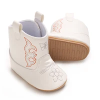 0-18Months New Leather Rubber bottom anti sli Boots Fashionable and Casual Infant Toddler Mid length Boots Embroidered  Boots 3