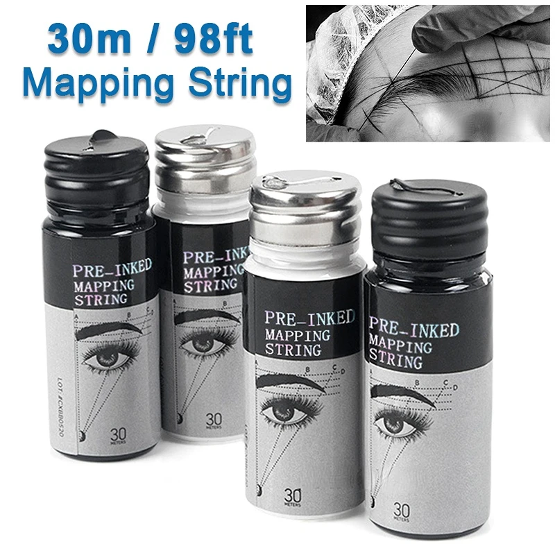 

Sdotter 30m Black/White Microblading Mapping String Pre-Inked Eyebrow Marker Thread Tattoo Brows Point Pre Inked PMU Mapping Str