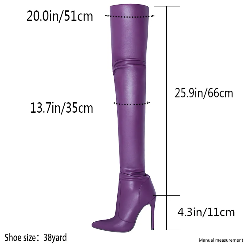 Botas sexis de tacón alto morado para mujer, botas altas hasta el
