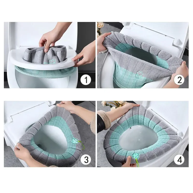 Warm Toilet Seat Mat Bath Cushion With Handle Thicker Soft and Washable Heater Accessories