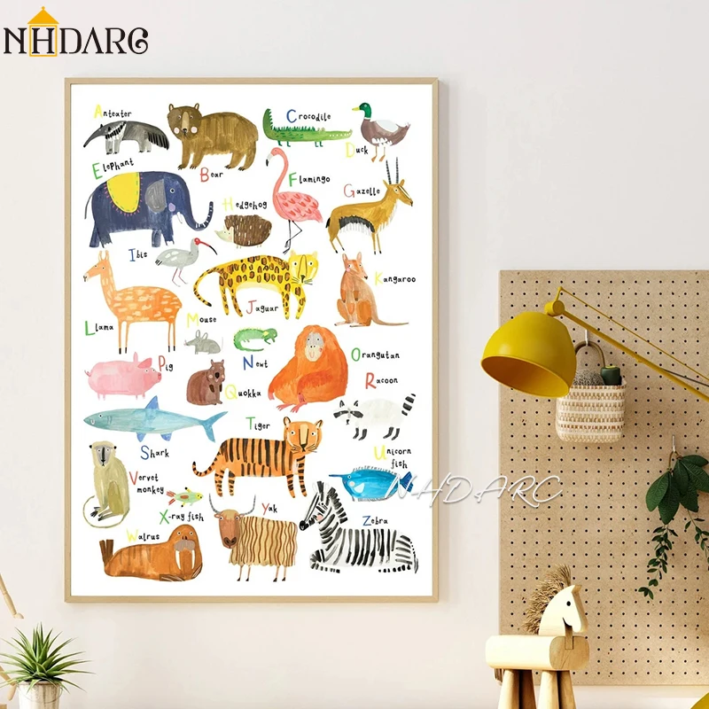 

Canvas Print Painting Poster Education Letter Corresponding Lovely Animal Pattern Wall Picture Art Living Room Studio Home Decor