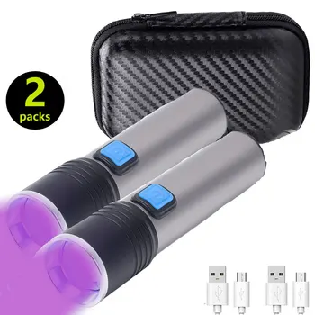 1/2PCS USB Charging Ultraviolet Flashlights UV Flashlight Blacklight Zoomable Torch Lamps Pet Urine Detector Hunting UV Light