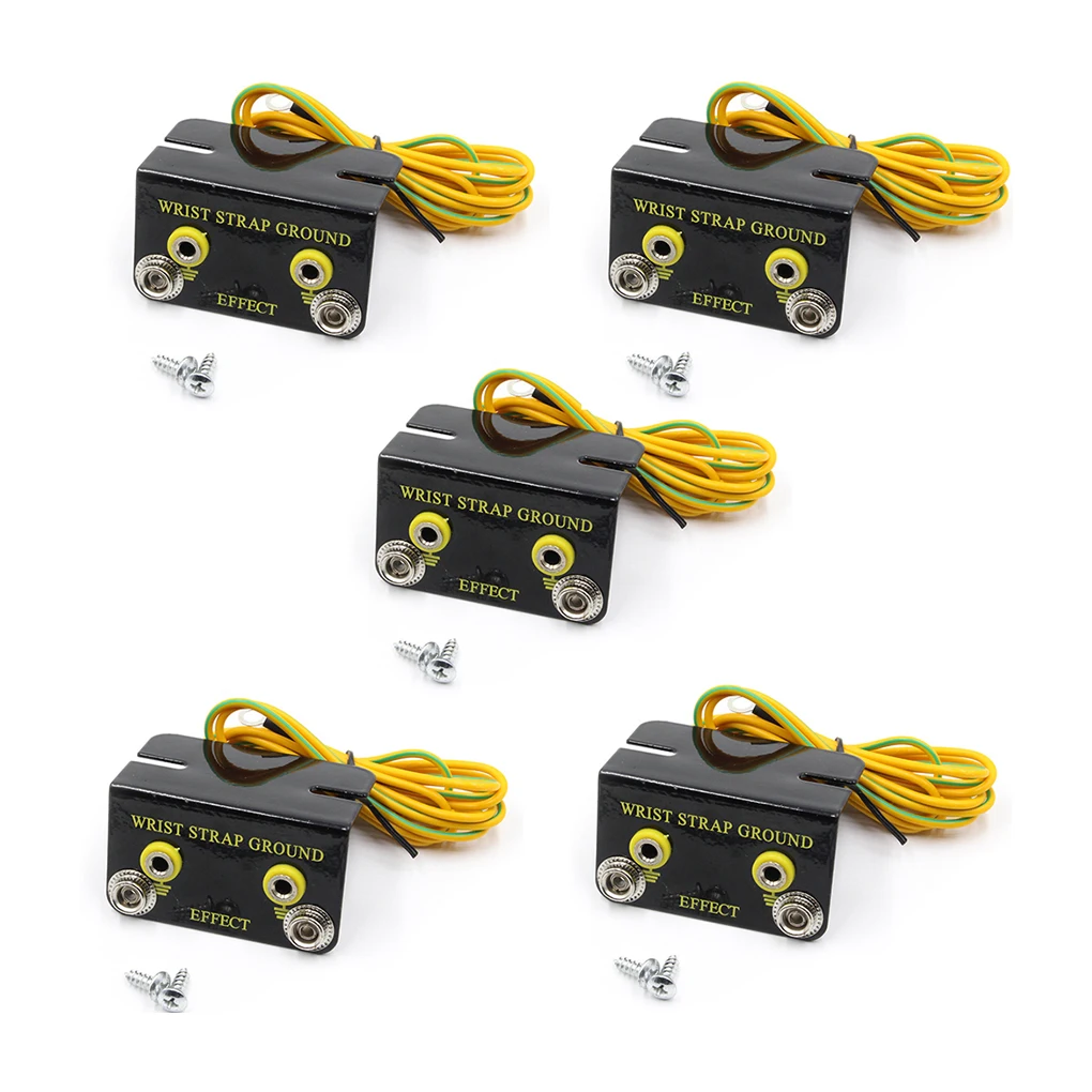 5pcs Ground Socket Cordless Discharge Cables Dual Plug L-Shaped Sockets Electrostatic Cord Anti-Static Wrist Strap Armband
