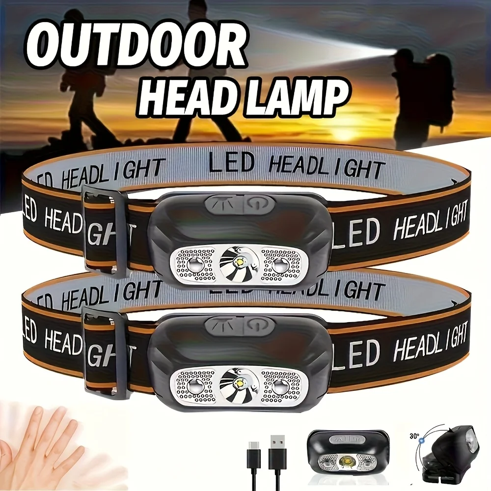 Lampe frontale LED étanche rechargeable USB pour pêche - Détection automatique - Lampe de secours