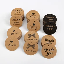 

50/100pcs Round Kraft Paper Tags Thank You 4cm Cards Handmade Gift Wrapping Labels Party Decoration Tag DIY Present Packing Card