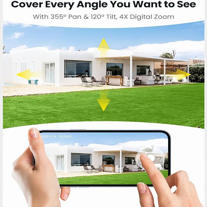 IeGeek 360 &ordm; Wireless WIFI Solar Camera 2K Outdoor Solar Security Camera with 5200mAh Rechargeable Battery , Color Night Vision