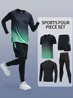 Men's Sports 4pcs Set, High Stretch Gradient Color T-shirt + Active Shorts + Leggings + Long Sleeve Compression Shirt Matching S 1