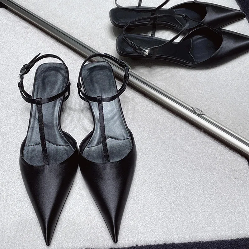 2024 New Slim T-Shaped Buckle Style Back Air Sandals for Women French Small and Sexy Thick Heels, Headed Single Shoes for Women