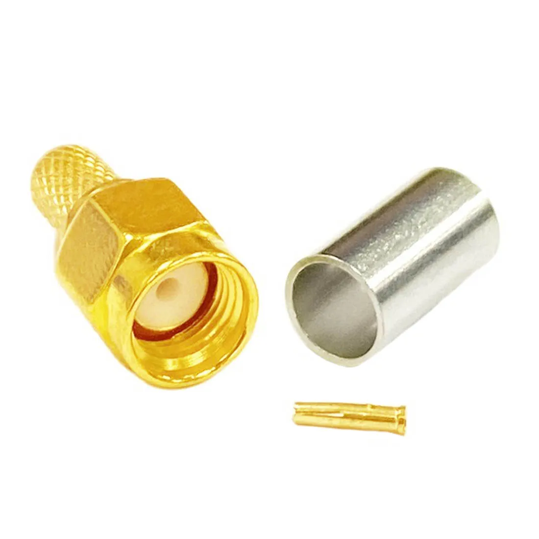 1pc RP SMA Connector Male Plug RF Coax Convertor Crimp for RG58 RG142 RG400 LMR195 Cable Straight Goldplated New Wire Connector 1pc sma connector male plug right angle rf coax crimp copper for rg58 rg142 rg400 lmr195 cable goldplated new wire connector